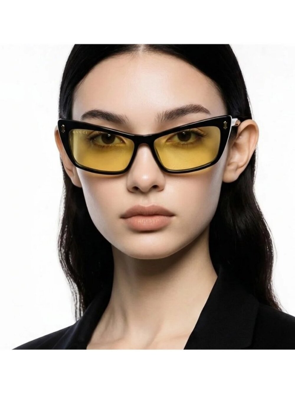 New Authentic Gucci GG626S 002 Sunglasses – Black Frame with Yellow Lenses ✨